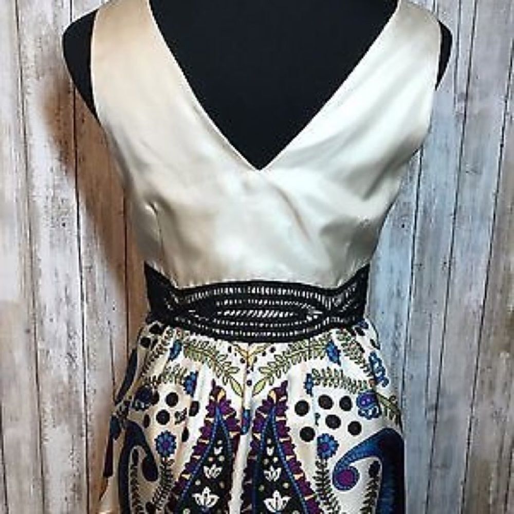 Tibi NY V-Neck Sleeveless Paisley Peplum Top SML